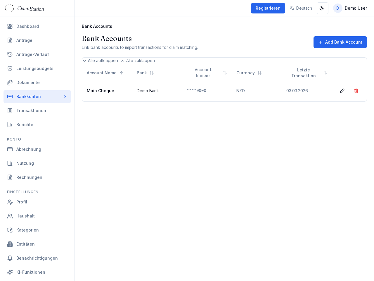 ClaimStation Bank Accounts